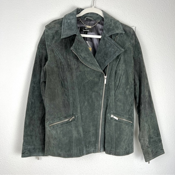 NEW 100% Genuine Suede Leather Dennis Basso Washable Leather Moto Jacket Small - Picture 2 of 11